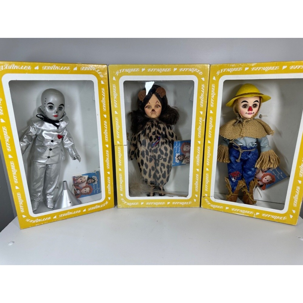 Vintage 1985 '87 The Wizard of Oz Effanbee Dolls Scarecrow Tin Man Lion W/Boxes